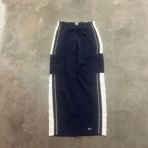 Y2K Nike men's blue & white baggy cargo track pants silver tag wide leg skater M